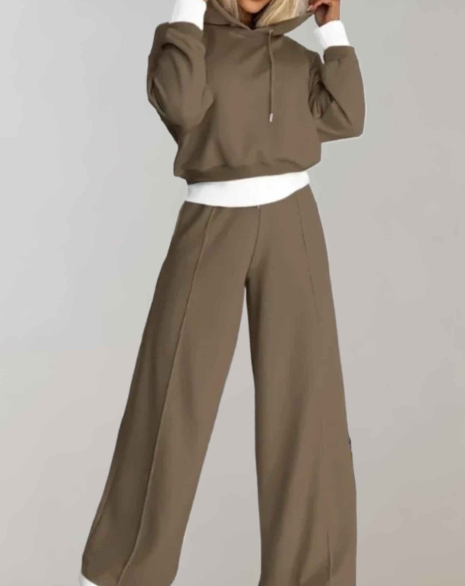 GR | Damen Loungeset Mit Kapuze Und Weitem Hose