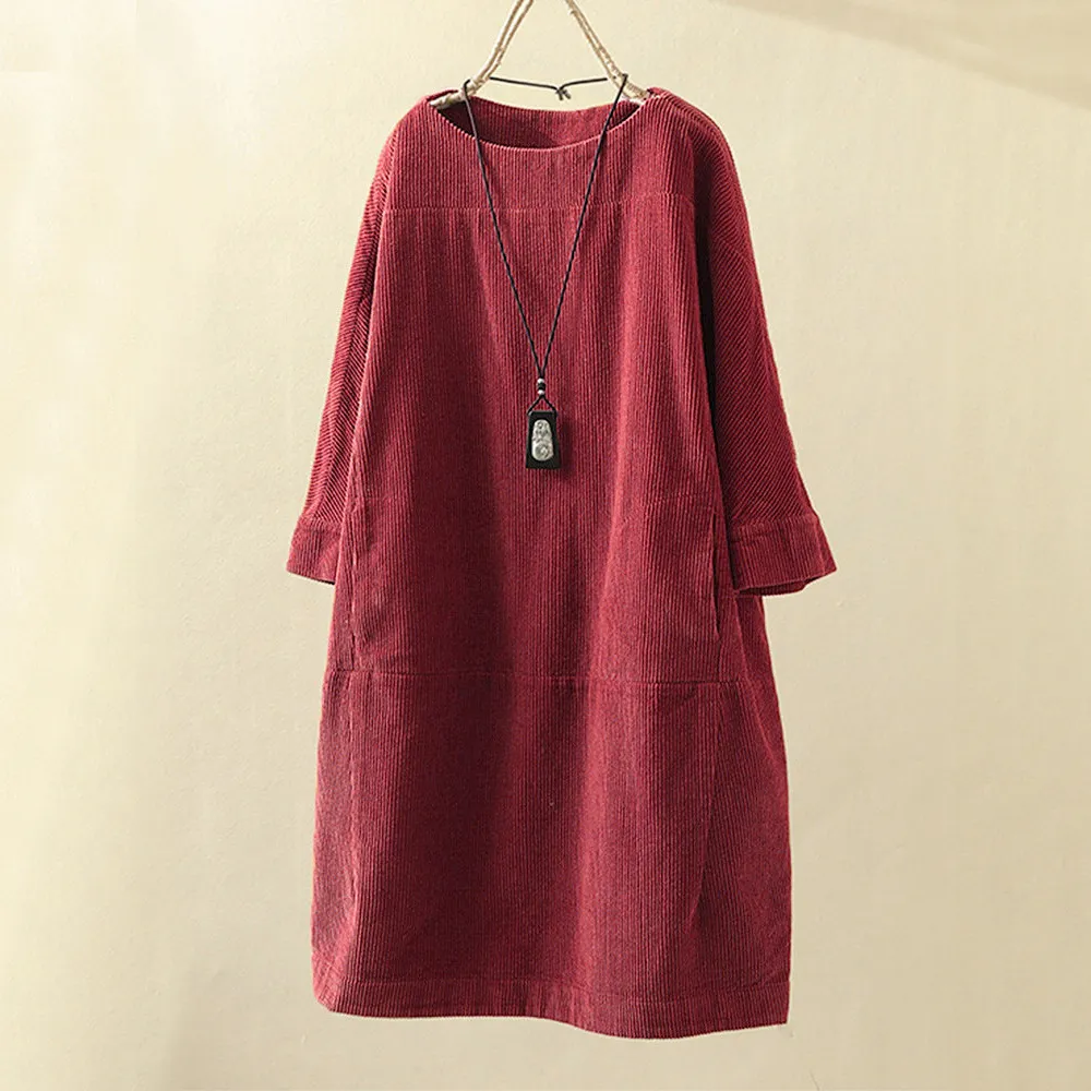 GR LUNA - Vintage Herbst Kord Midikleid