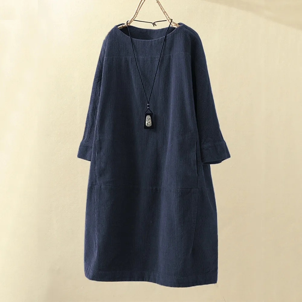 GR LUNA - Vintage Herbst Kord Midikleid