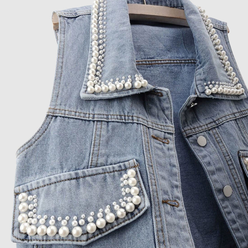 GR - Denim Vest with Pearl