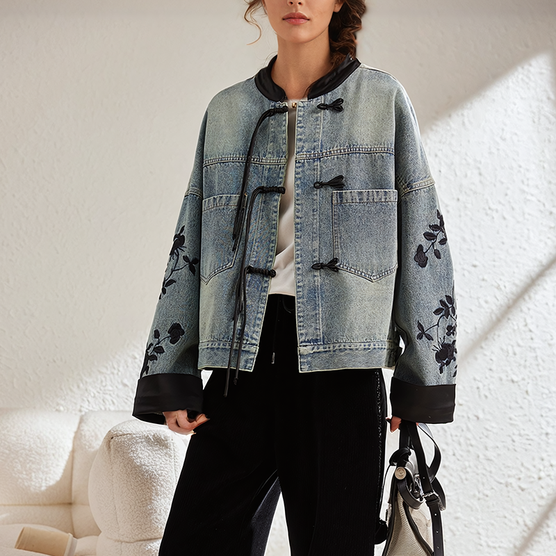 GR | Vintage-Blumen-Jeansjacke