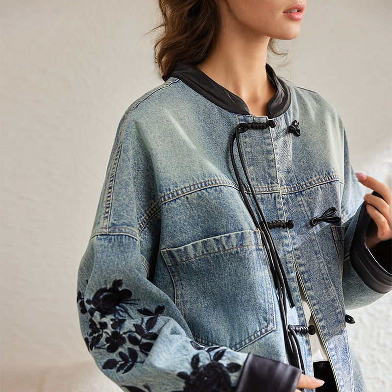 GR | Vintage-Blumen-Jeansjacke