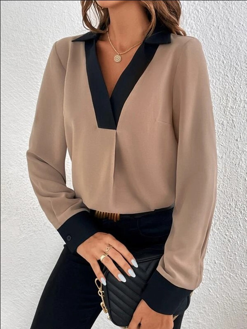 GR Women's shirt with V-neck and contrasting colors
