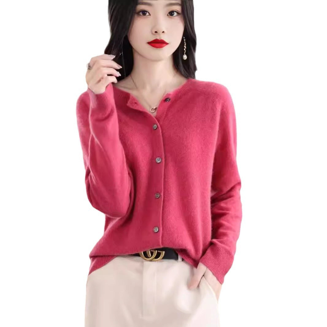 GR | Merino wool cardigan with round neck and long sleeves