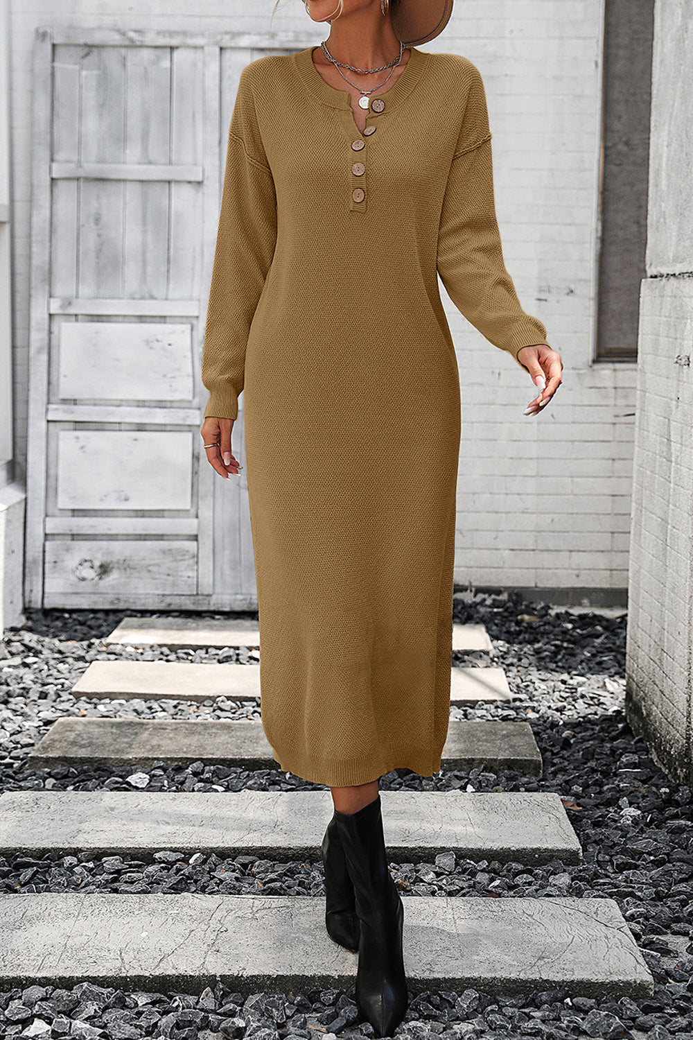 GR | Schicker Herbst Sweatkleid mit Knopfdetail für Frauen