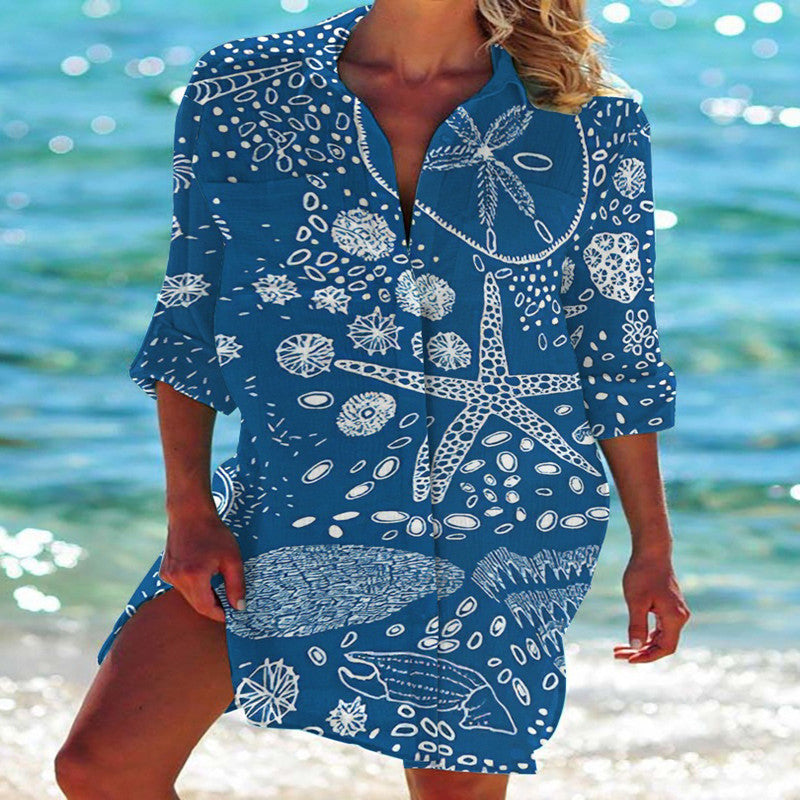 GR | Bikini Jacket Shirt Swimsuit Cardigan Women's Clothing Print Holiday Beach Shirt