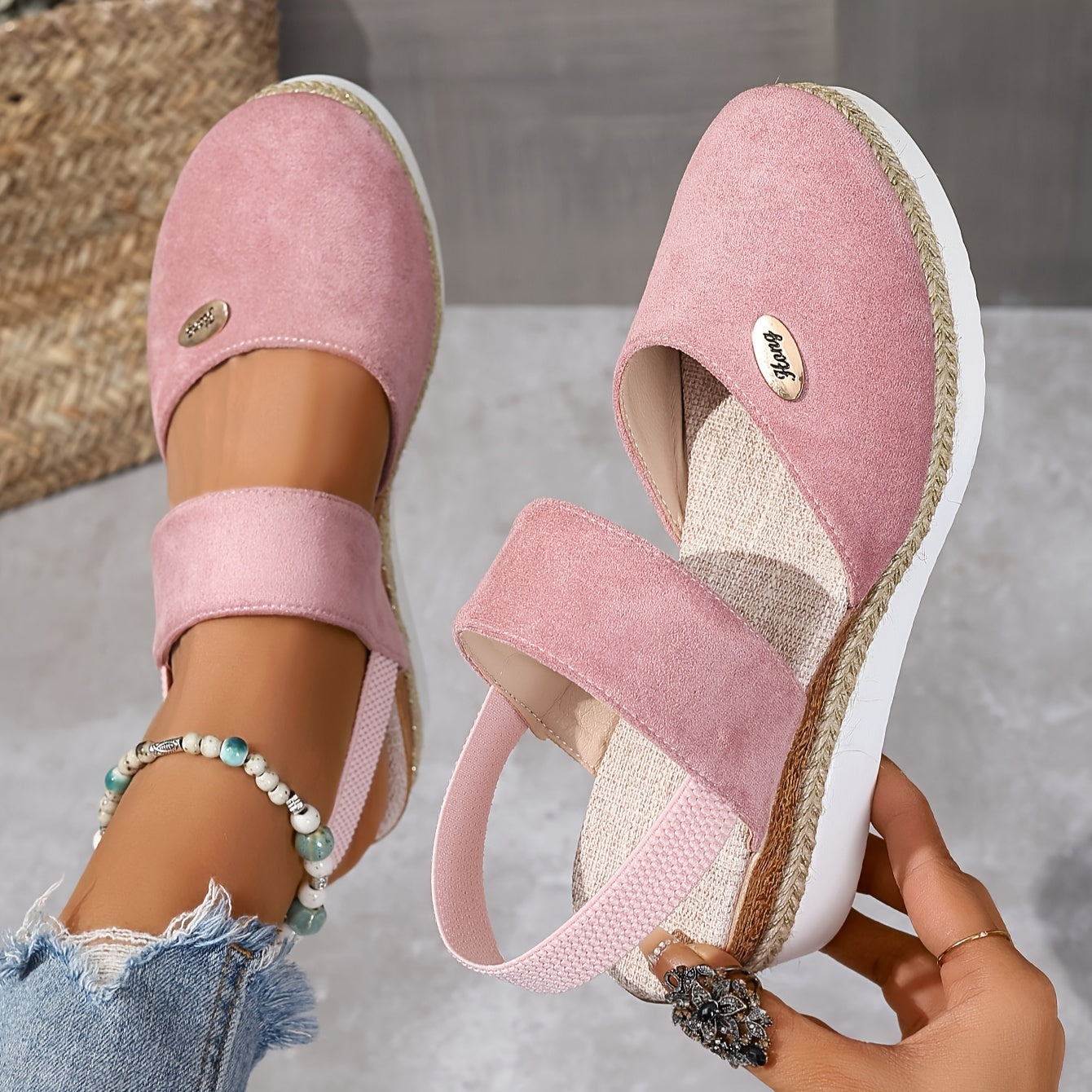 GR | Women's Platform Sandals: Non-slip, Closed Toe, Elastic Strap