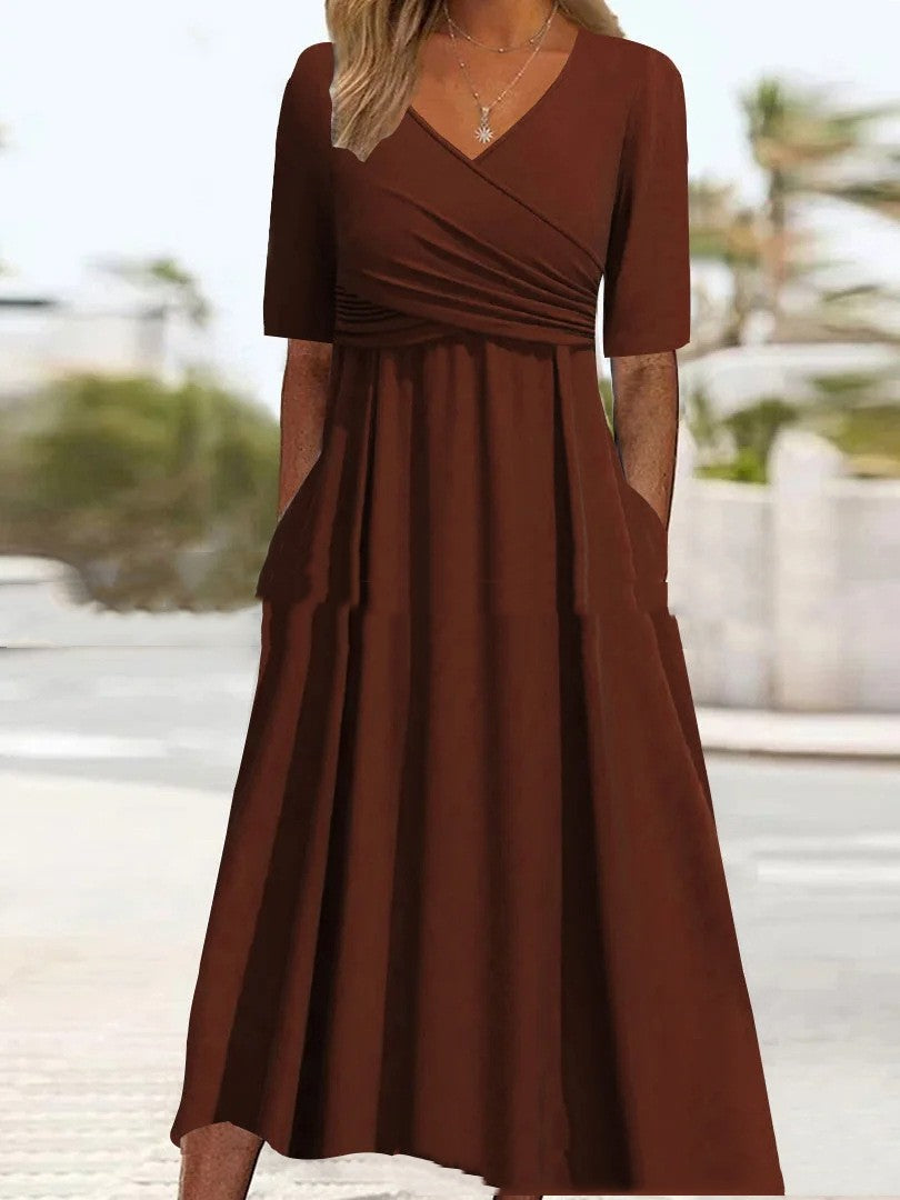 GR | Blaues, Schlichtes Midikleid Mit V-ausschnitt