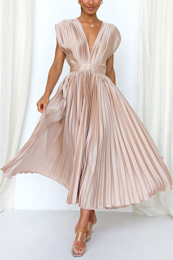 GR | Hallo Schöne Satin Plissee Midi Kleid