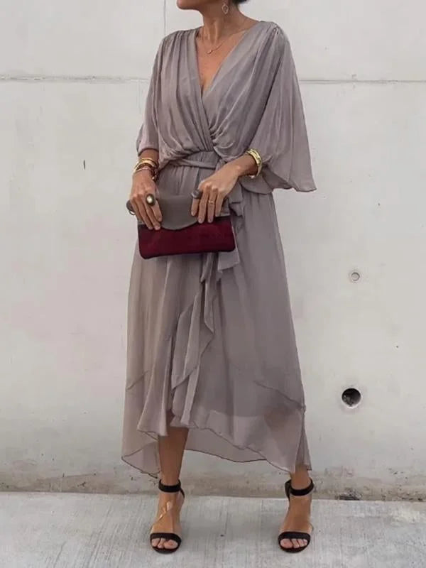GR | stilvolles und elegantes Chiffonkleid mit V-Ausschnitt