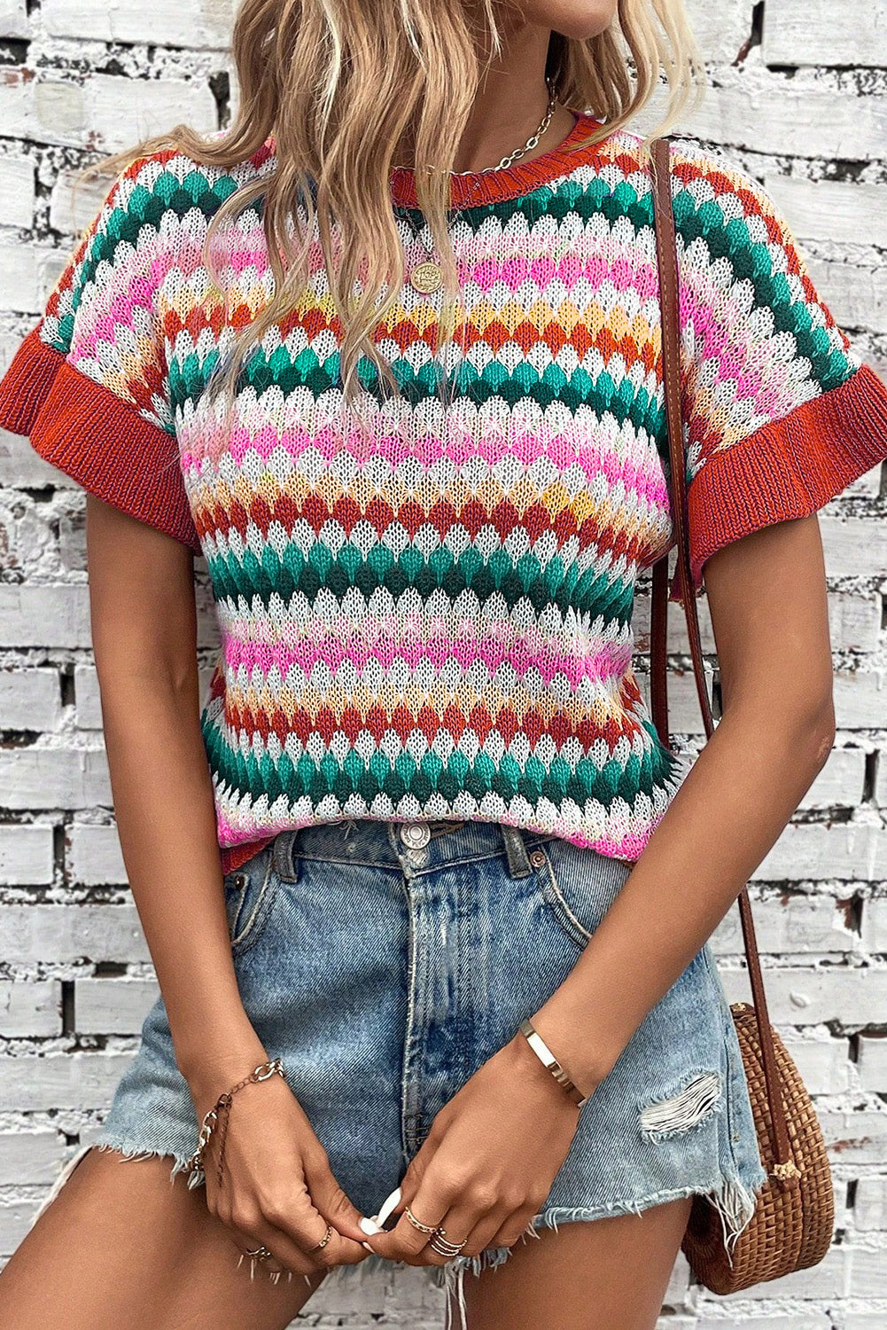 GR | Red crop top with colored texture for women