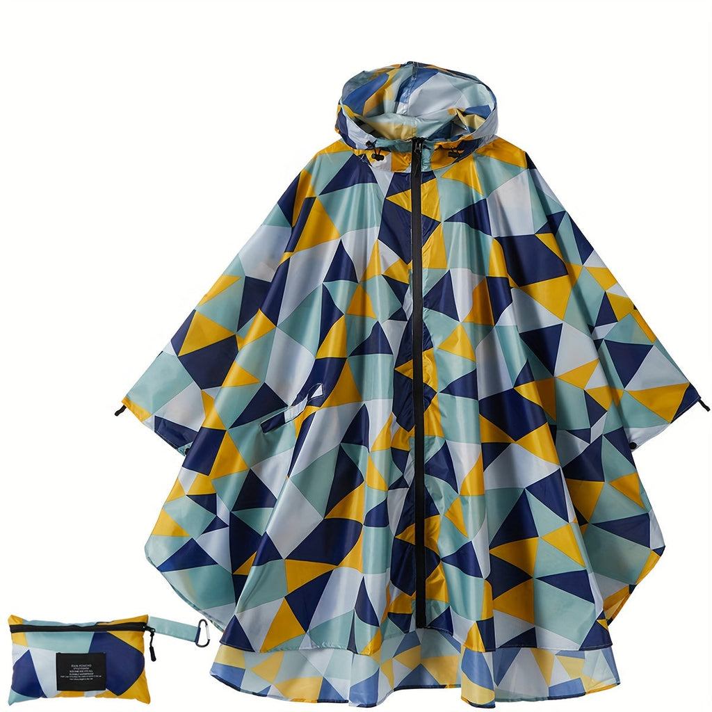 GR | Sporty women's rain poncho with hood and geometric pattern