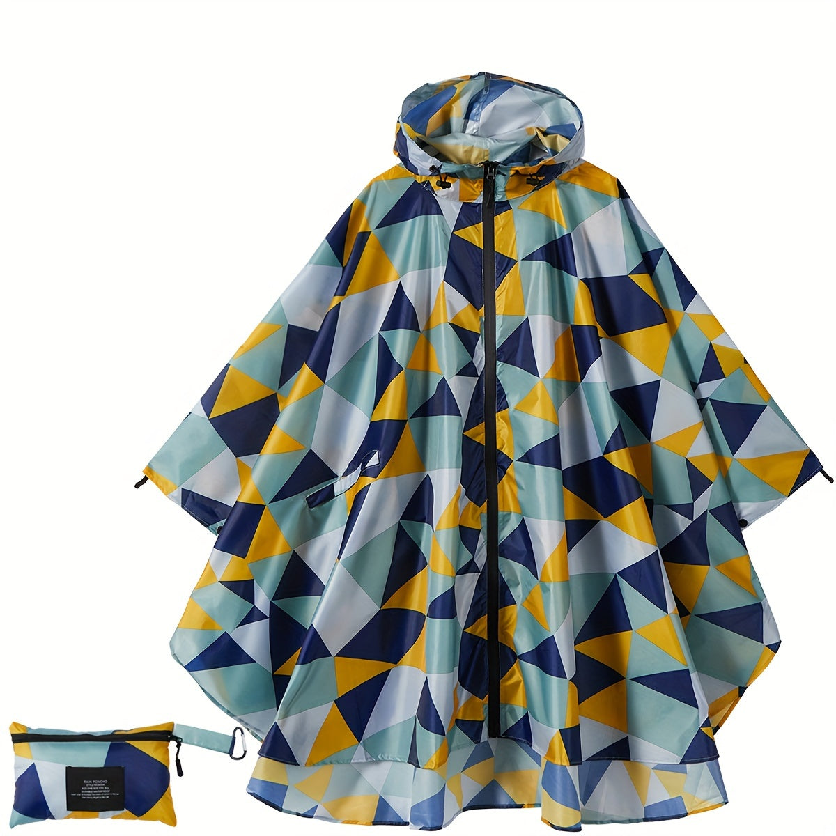 GR | Sporty women's rain poncho with hood and geometric pattern