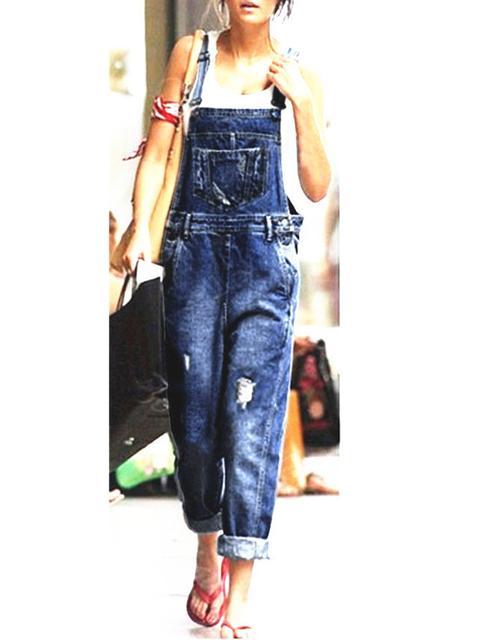 GR | Denim Loose Simple Long Overalls