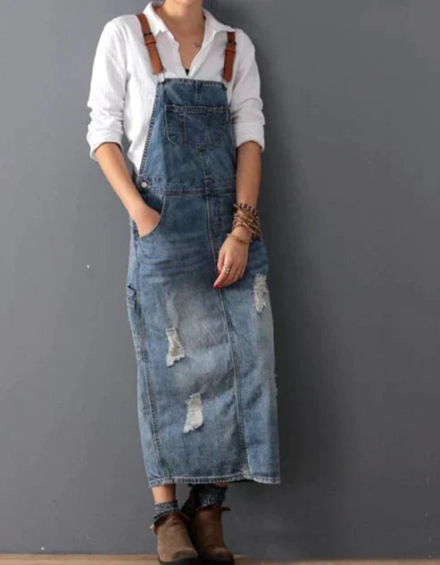GR | Stilvolles Weinlese Denim Kleid
