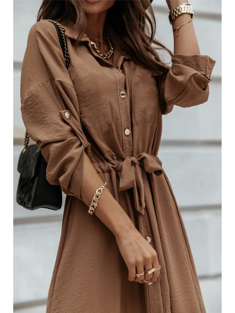 GR - Braunes Midi-Blusenkleid