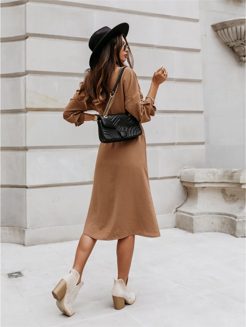 GR - Braunes Midi-Blusenkleid