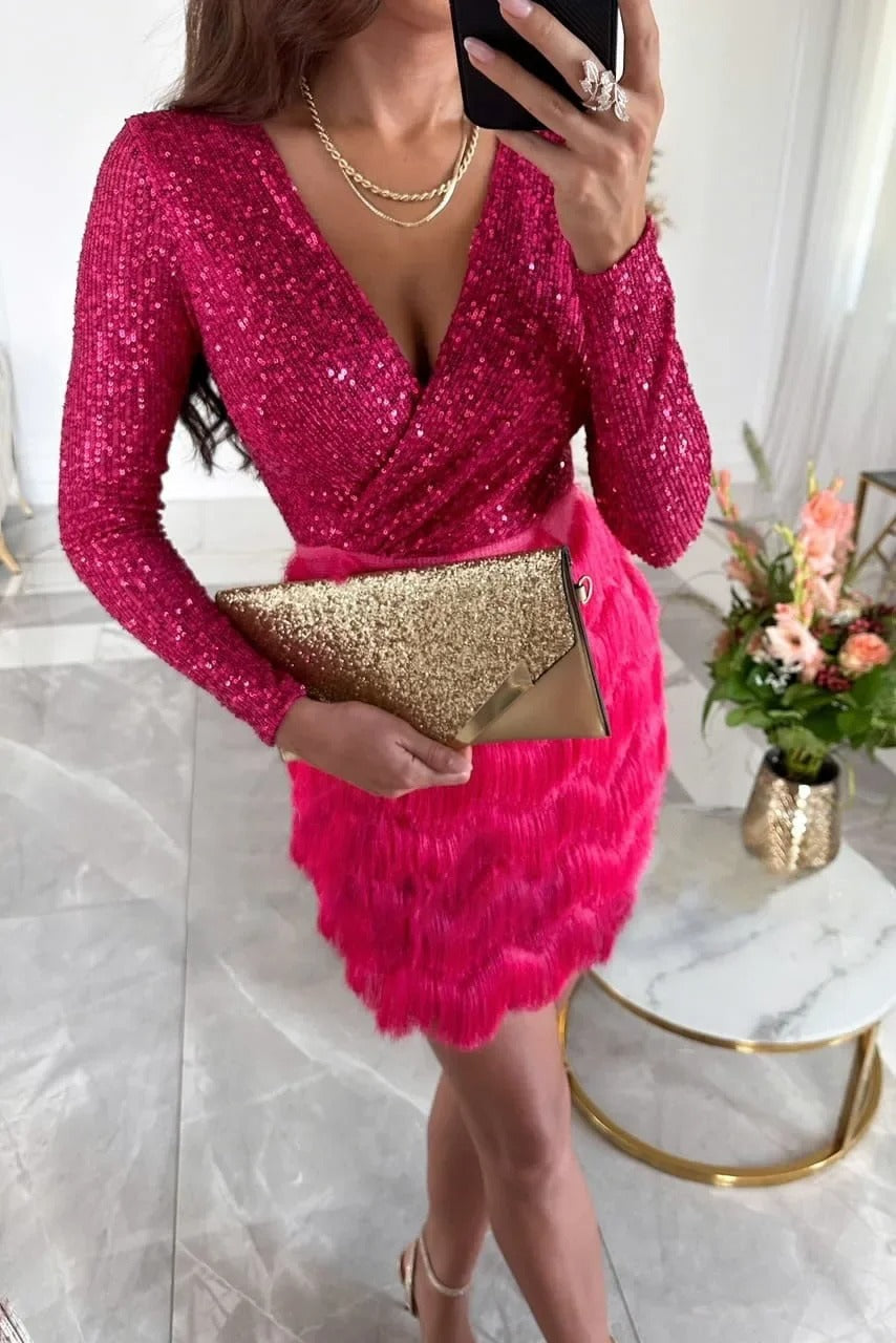 GR | Stylish party dress with feather sequins