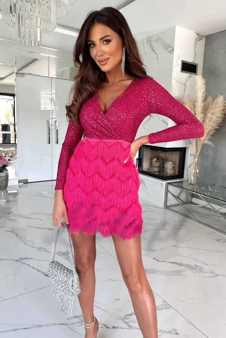GR | Stylish party dress with feather sequins
