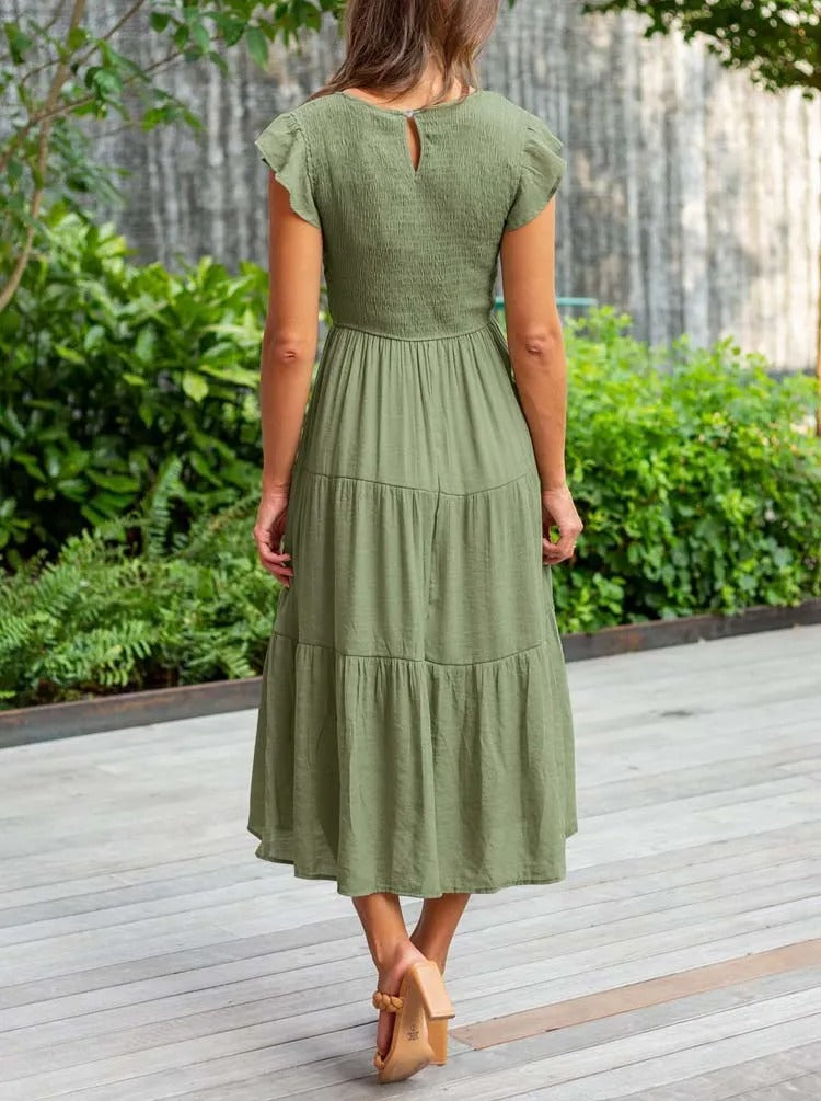 GR | Elegant pleated layered dress with short sleeves