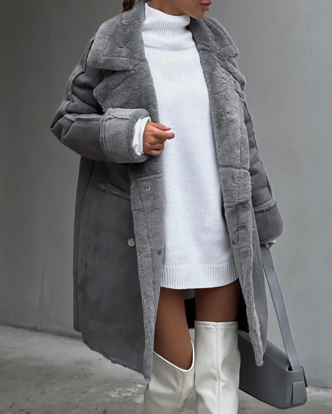 GR | Loose teddy jacket made of lambswool with a casual collar
