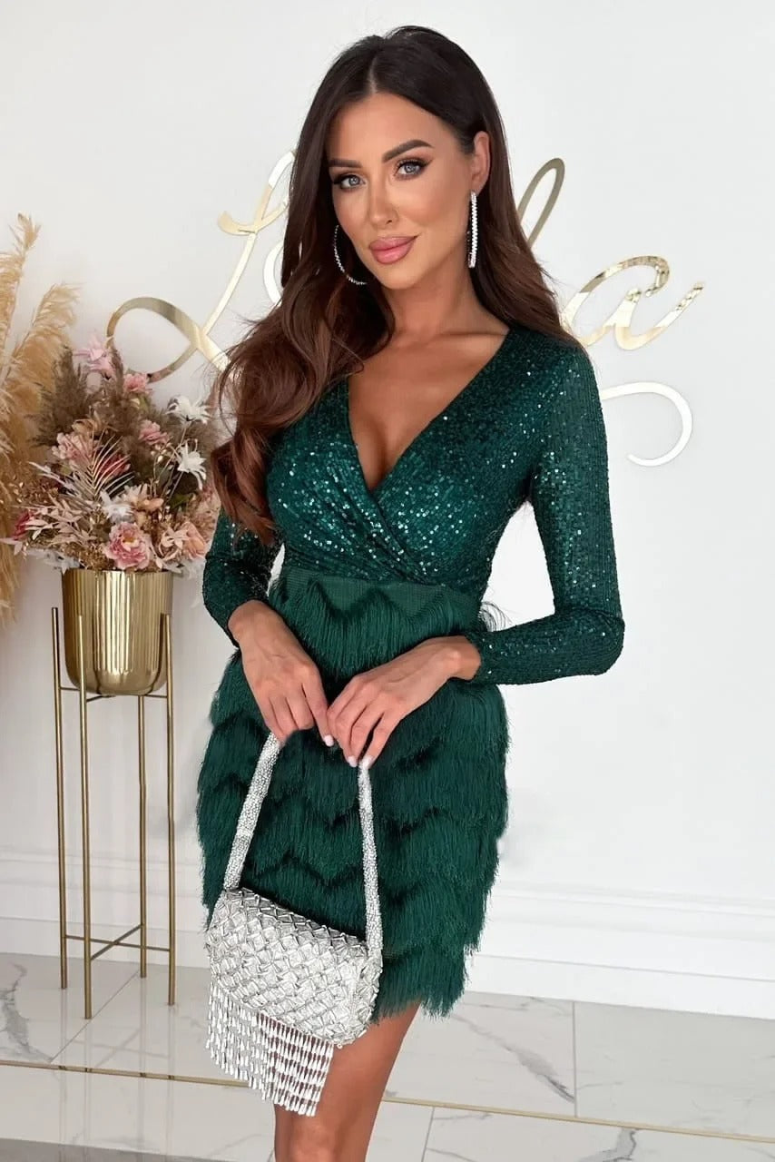 GR | Stylish party dress with feather sequins