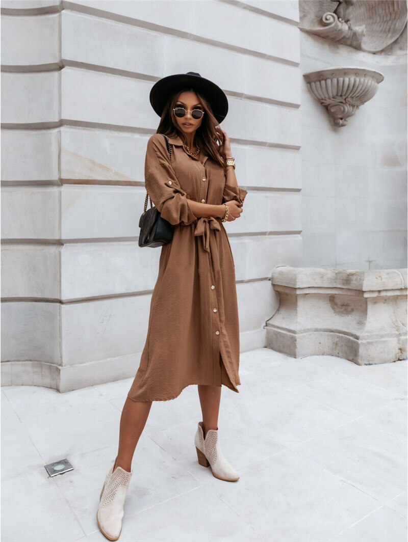 GR - Braunes Midi-Blusenkleid