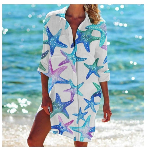 GR | Bikini Jacket Shirt Swimsuit Cardigan Women's Clothing Print Holiday Beach Shirt