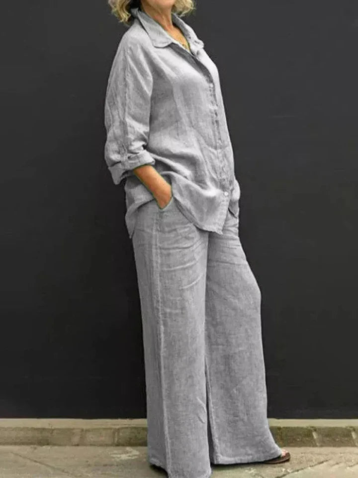 GR | Linen ensemble with button placket