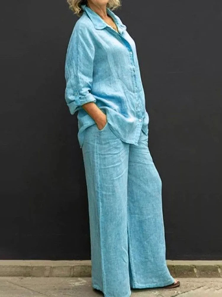 GR | Relaxed linen set with button placket