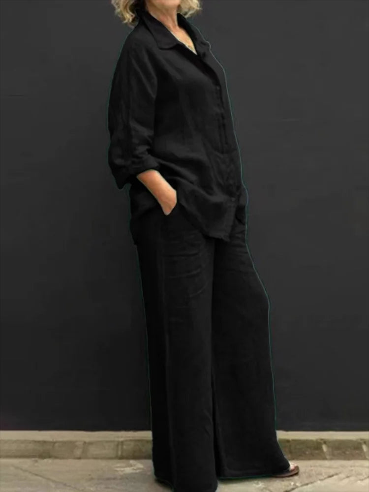 GR | Relaxed linen set with button placket