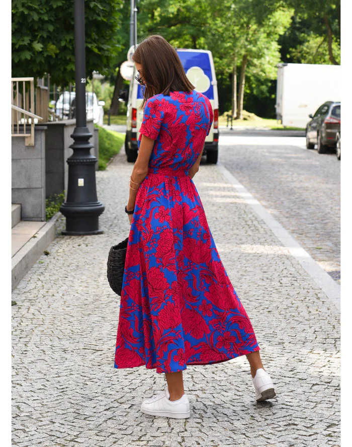 GR Blumenkleid | Modernes Sommerstrandkleid mit kurzen Ärmeln