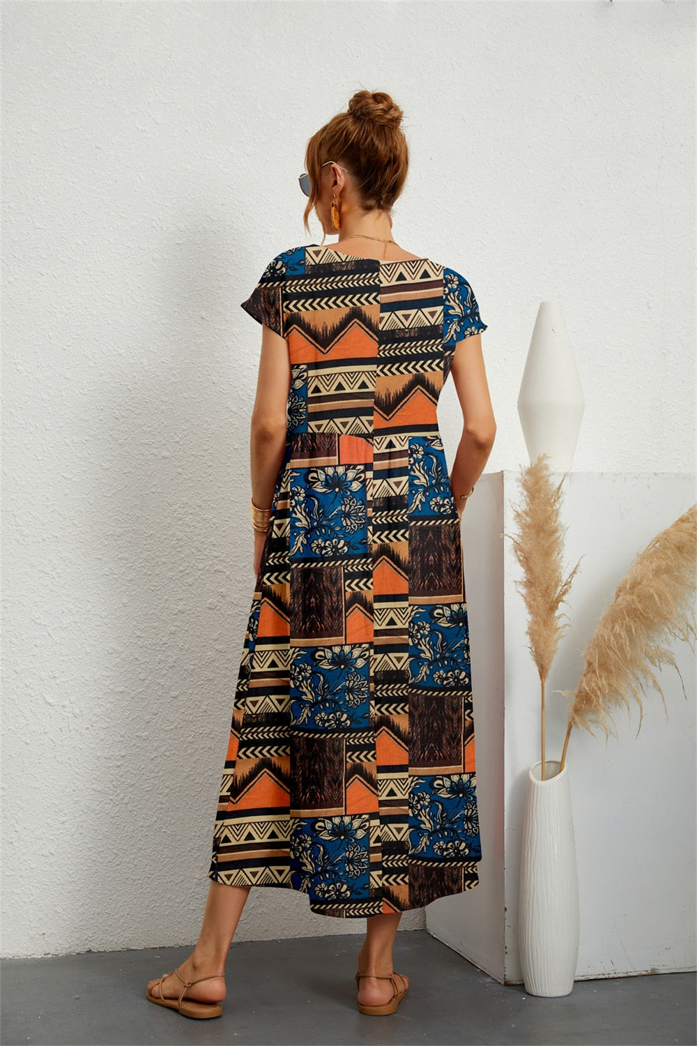 GR | Fließendes Geblümtes Midikleid Für Frauen
