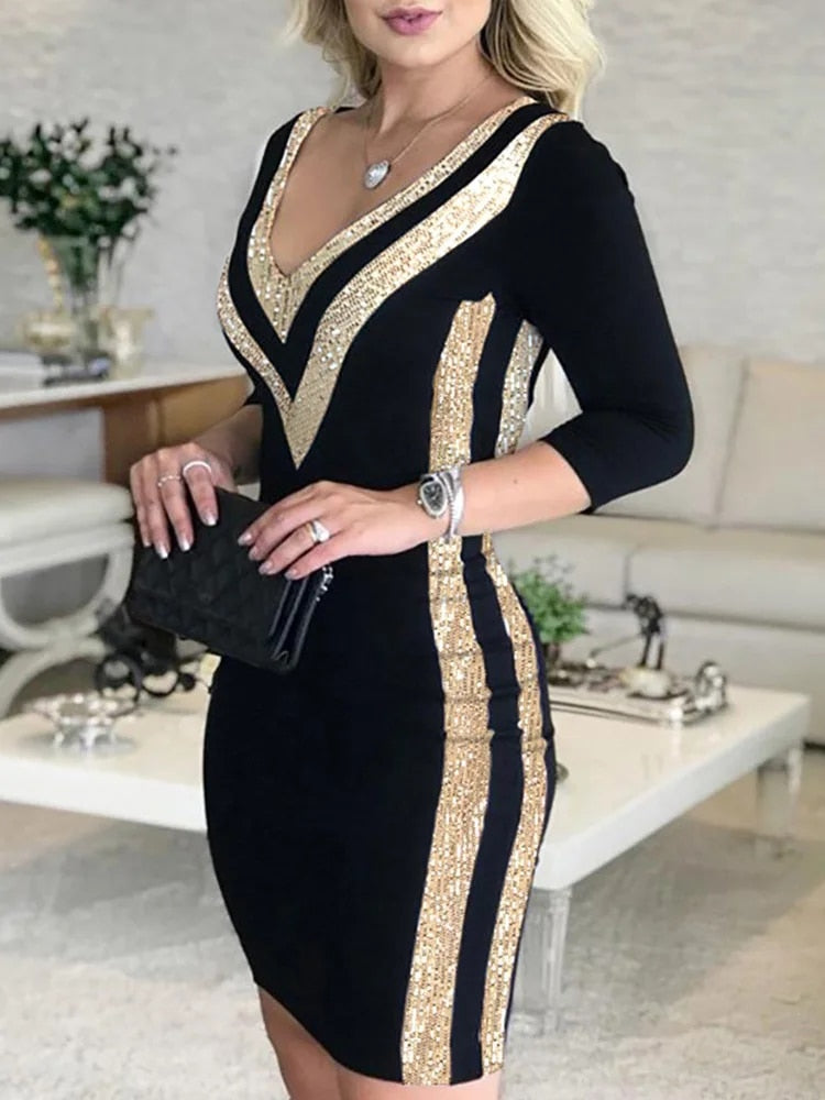 GR - Farbig gestreiftes Band Bodycon Kleid