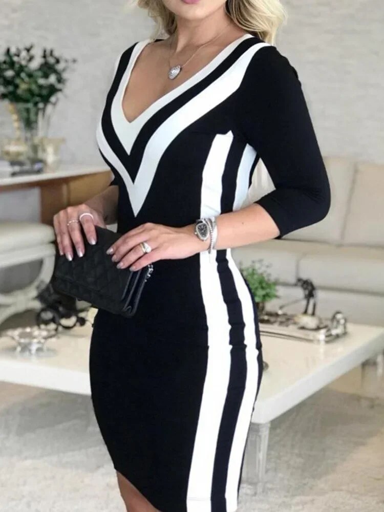 GR - Farbig gestreiftes Band Bodycon Kleid