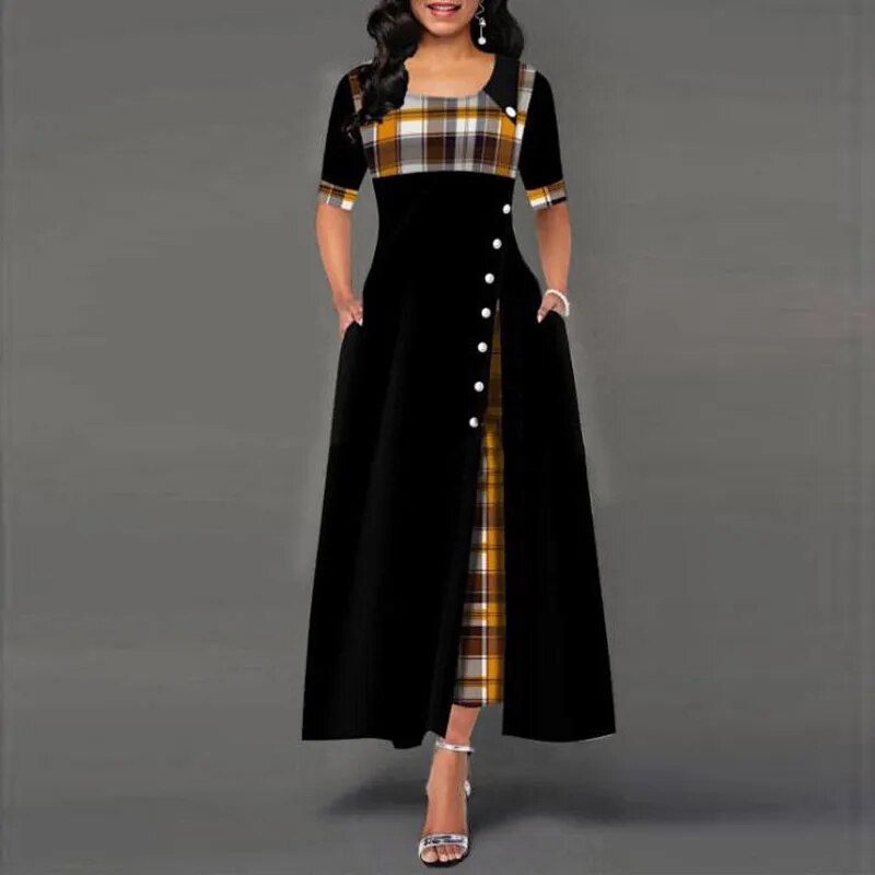 GR - Checkered dress with half sleeves