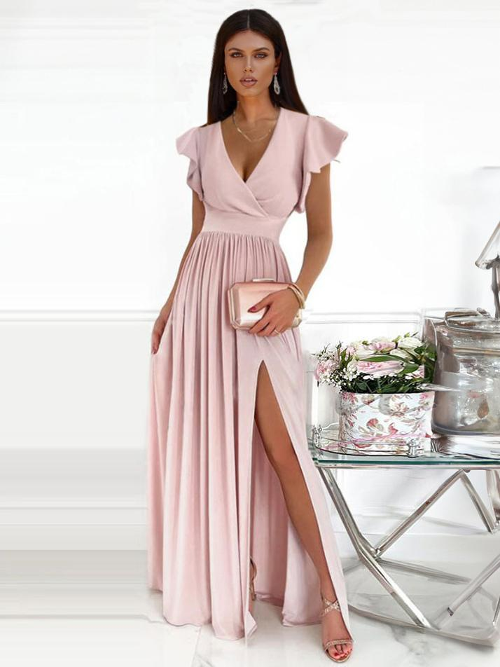 GR | Maxi dress with lace neckline and ruffled hems