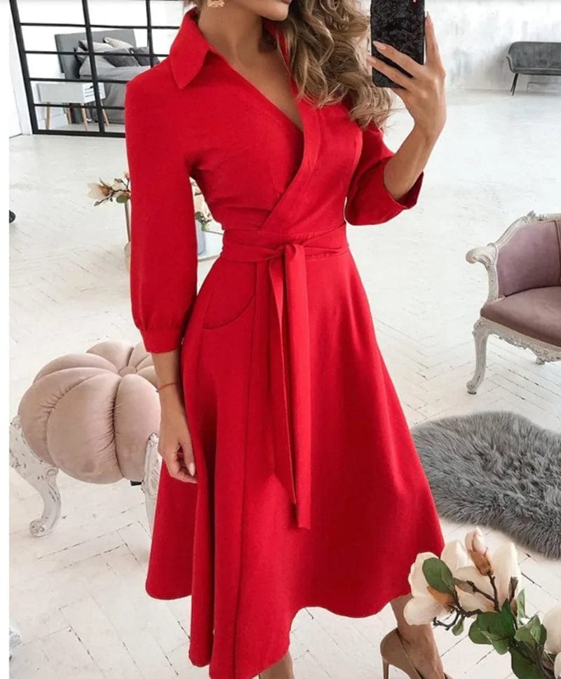 GR | Elegantes Midi Wickelkleid Perfekt für Formelle Anlässe Emilia