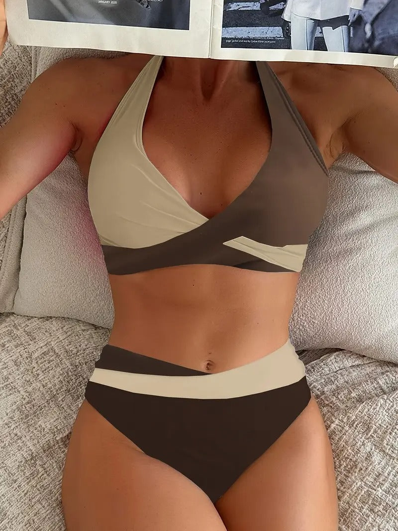 GR | Colorblock halter bikini set for women