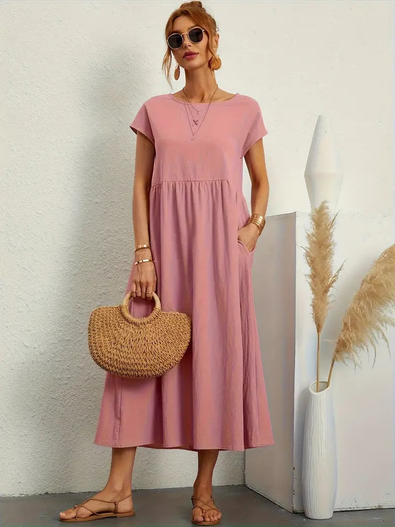 GR | Raffinierte Leinen Sommerkleid mit Praktischen Taschen