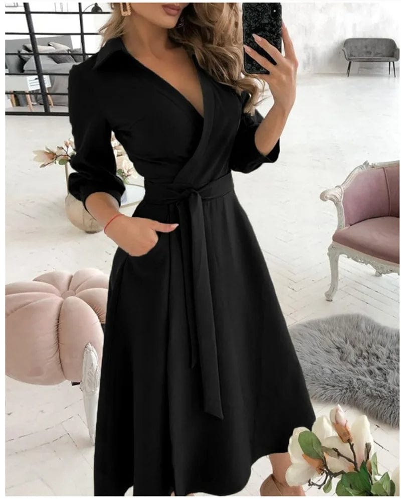GR | Elegantes Midi Wickelkleid Perfekt für Formelle Anlässe Emilia
