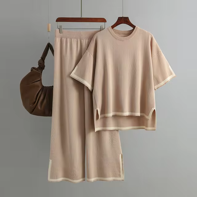 GR | Elegant short-sleeved two-piece set made of ice silk