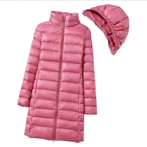 GR | Women's Puffer Jacket - Quilted Winter Jacket with Hood and Zipper