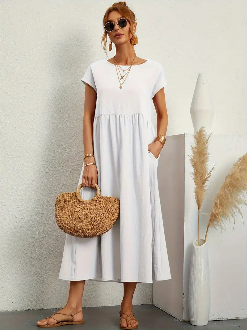 GR | Raffinierte Leinen Sommerkleid mit Praktischen Taschen