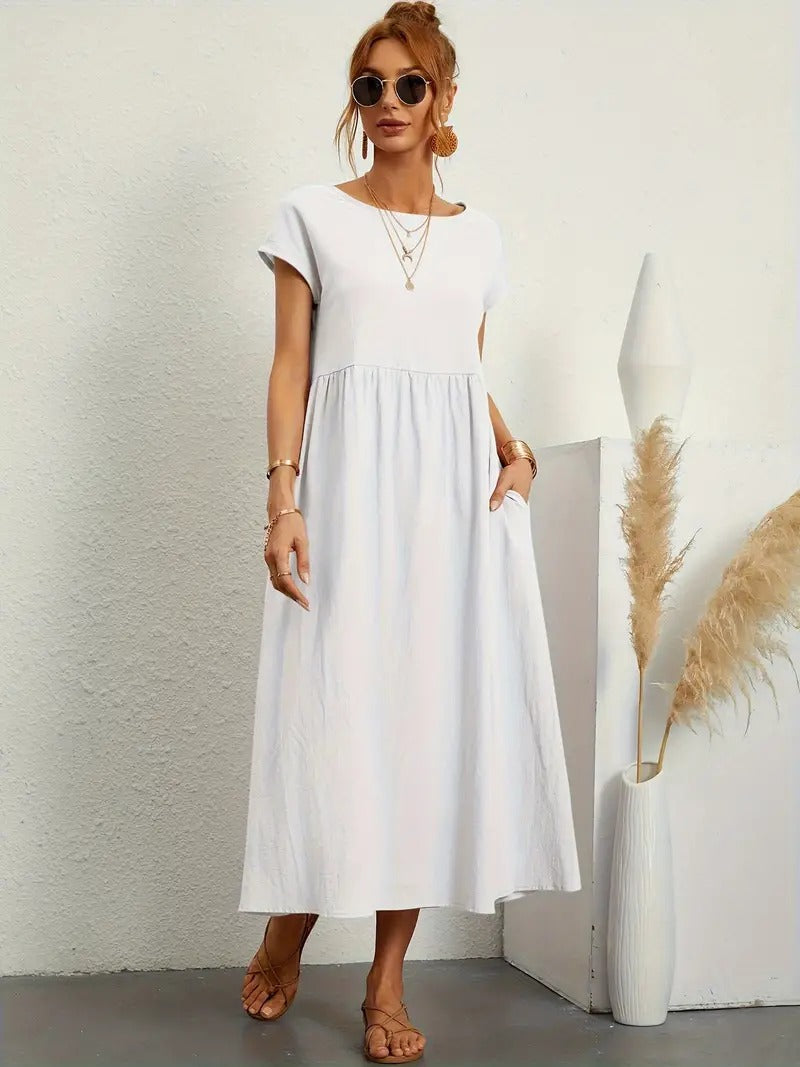 GR | Raffinierte Leinen Sommerkleid mit Praktischen Taschen
