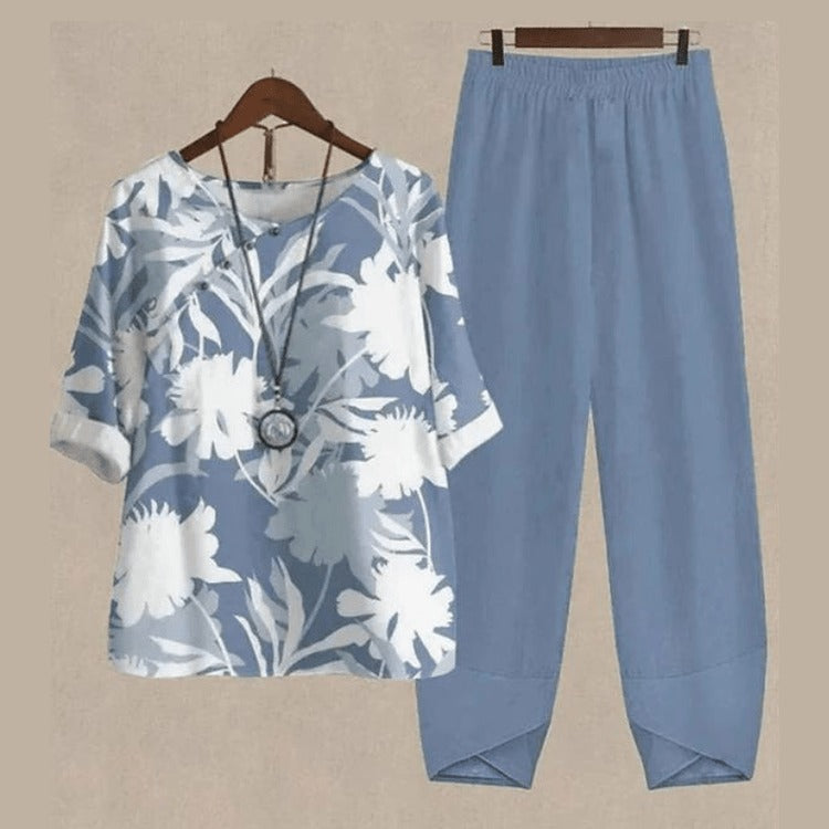 GR | Elegant two-piece set with butterfly print for women