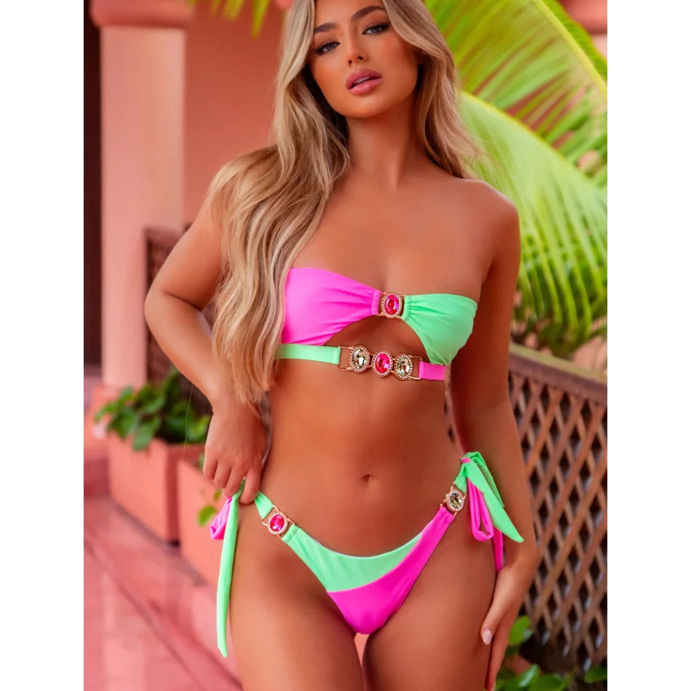 GR Bikini with white crystal choker by ByVera