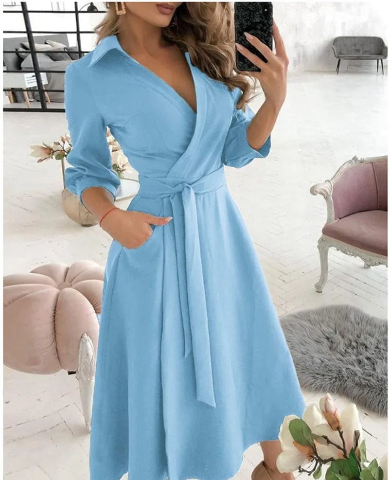 GR | Elegantes Midi Wickelkleid Perfekt für Formelle Anlässe Emilia