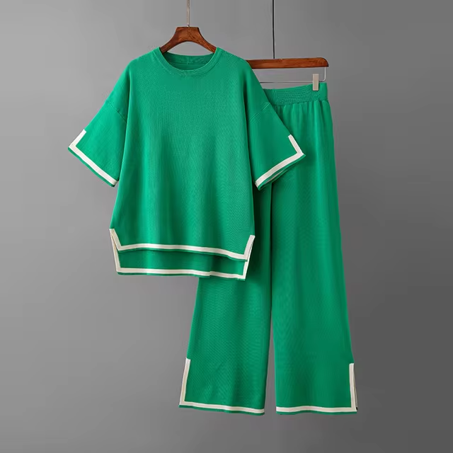 GR | Elegant short-sleeved two-piece set made of ice silk