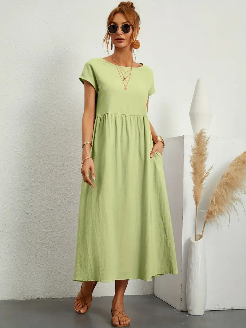 GR | Raffinierte Leinen Sommerkleid mit Praktischen Taschen